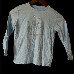 Sequins silver crown Girls Long sleeve Tee light blue size 7